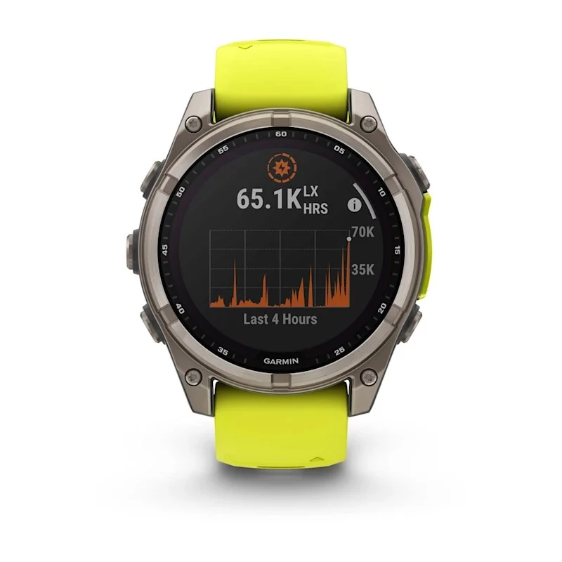 Garmin fenix 8 Solar Sapphire 47 mm reloj inteligente GPS, pantalla táctil de 3,3 cm (1,3") 260 x 260, Wi-Fi, titanio, correa de silicona amarilla/grafito, amarillo