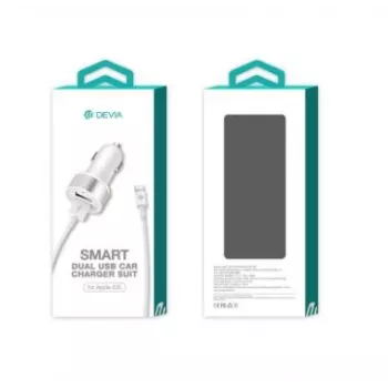 Cargador de coche Devia Smart Series Dual USB 2.4A con cable Lightning integrado