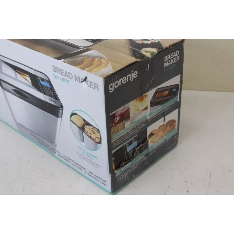 Máquina de pan Gorenje BM1400E — 815 W, 12 programas, LCD, acero inoxidable, pan de 1400 g, molde doble
