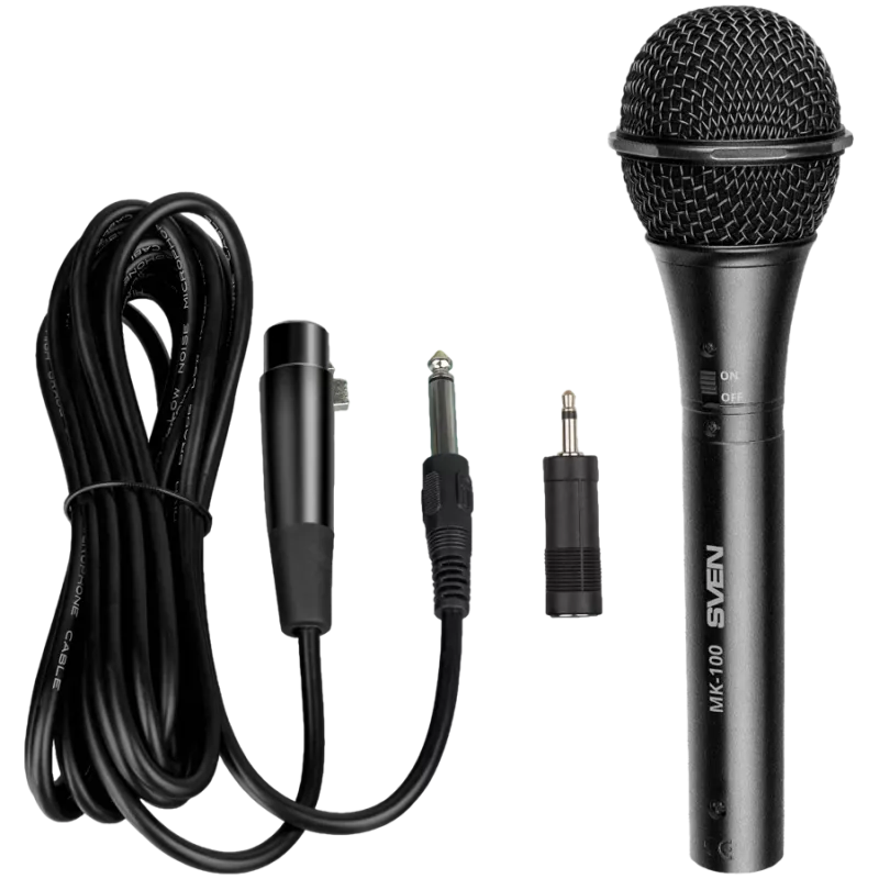 Micrófono SVEN MK-100 (cableado, dinámico, metal, cable 4,0 m, jack 6,3/3,5 mm, cardioide, negro)
