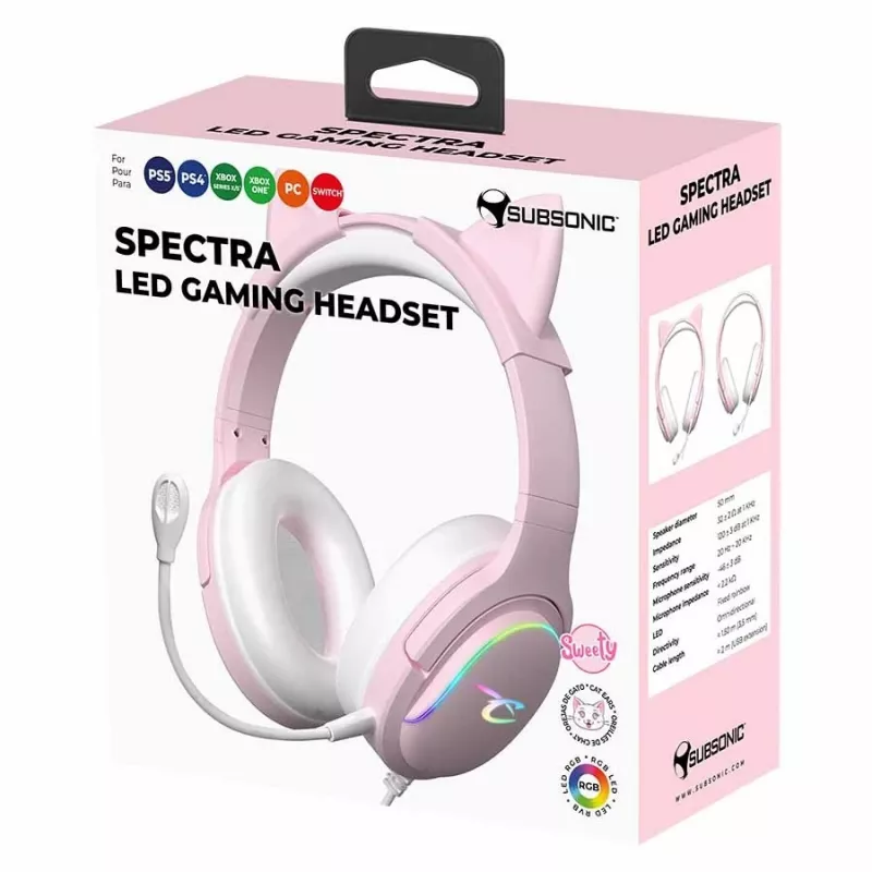 Auriculares Subsonic Spectra LED Gaming Headset Sweety rosa