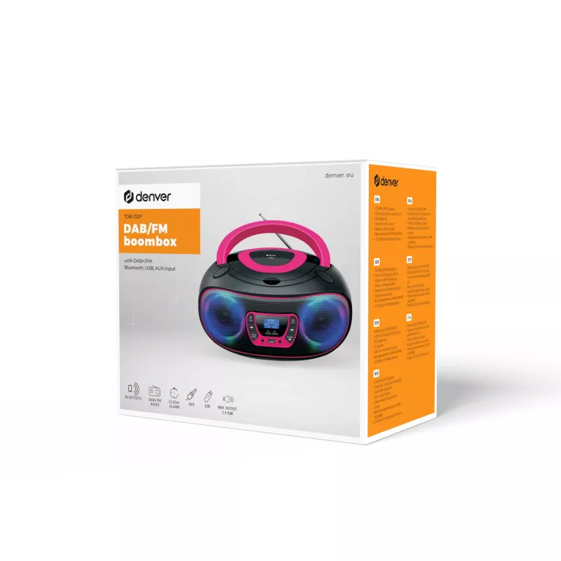 Reproductor de CD personal Denver TDB-212P rosa 3,6W DAB+ FM