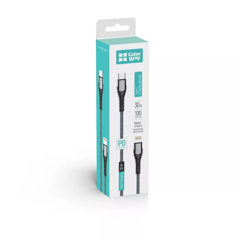 Cable ColorWay Type-C - Apple Lightning (carga rápida PD) 3,0 A (30 W), 1 m | CW-CBPDCL033-GR