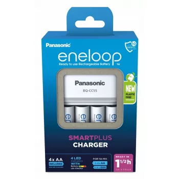 Cargador de pilas PANASONIC Eneloop Smartplus BQ-CC55 + 4x AA 2000 mAh (K-KJ55MCD40E)