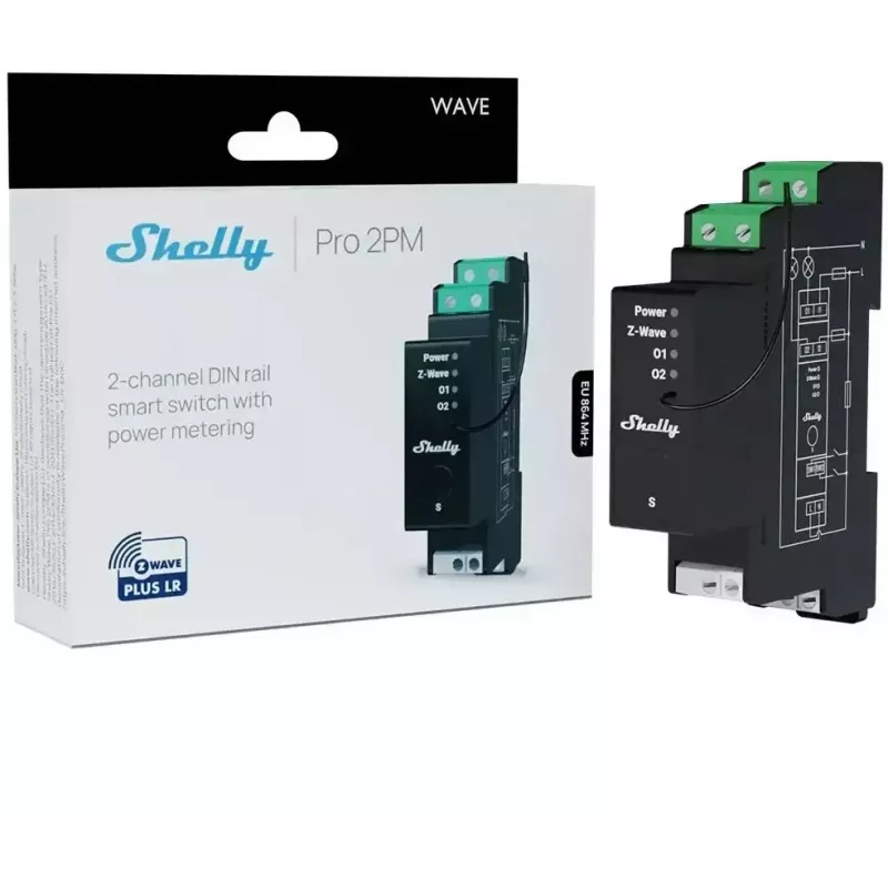 Controlador Z-Wave para carril DIN de dos canales Shelly Wave Pro 2PM LR