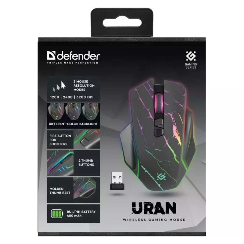 Ratón DEFENDER GM-503 URAN OPTIC RF RGB 3200dpi 8P