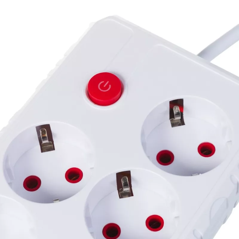 Regleta MACLEAN MCE392 W — 4 tomas de corriente F, 3×USB A, 110–240 V, 2,1 A máx., 2500 W, cable de 1,5 m, blanca