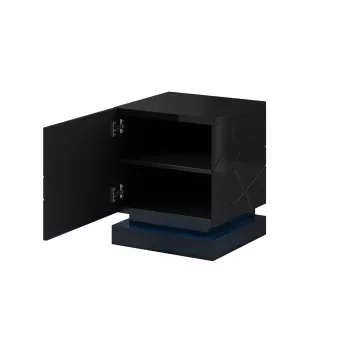 Set de mesitas de noche 2 uds. Cama QIU, MDF, negro brillo, 46×41,5×53 cm