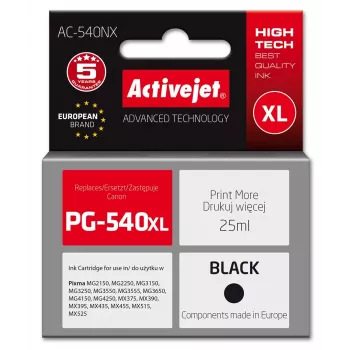Activejet AC-540NX tinta para impresora Canon (sustituto de Canon PG-540XL) Supreme, 25 ml, negro
