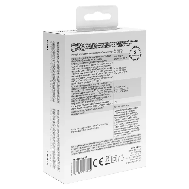 Savio LA-13 cargador para dispositivos móviles universal blanco AC carga rápida interior