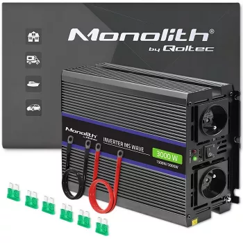 Inversor QOLTEC Monolith 3000 MS Wave, 12V→230V, 1500/3000W, con USB