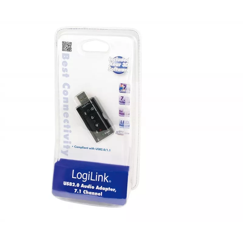 Tarjeta de sonido externa USB LOGILINK UA0078, 7.1 canales, interfaz USB, compacta 124×194×34 mm, 80 g