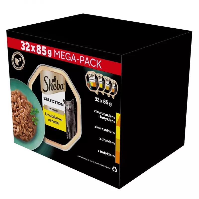 Comida húmeda para gatos Sheba bandeja salsa aves (pollo, pavo) 32 x 85 g bandeja