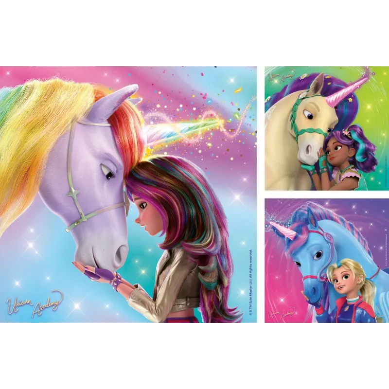 Puzle Ravensburger Unicorn Academy – 3 x 49 piezas, set para niños