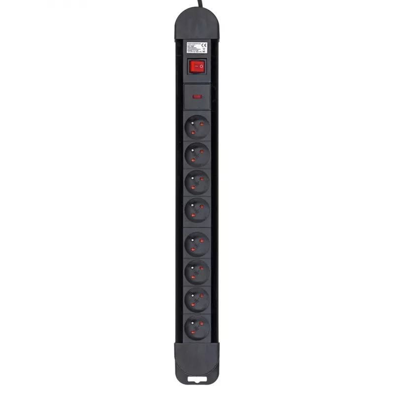 Regleta de alimentación MACLEAN MCE11 — 8 tomas AC, cable de 1.5 m, interior, negra, con interruptor on/off
