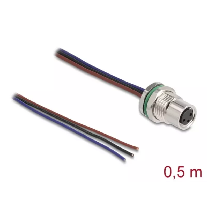 DeLOCK Cable de montaje en panel M8 codificado A 3 polos conector hembra 0,5 m