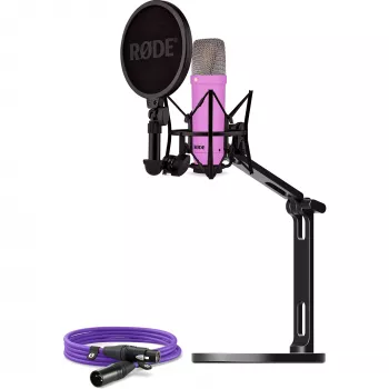 NT1 Signature + cable XLR + brazo de estudio de sobremesa, micrófono lila, pack