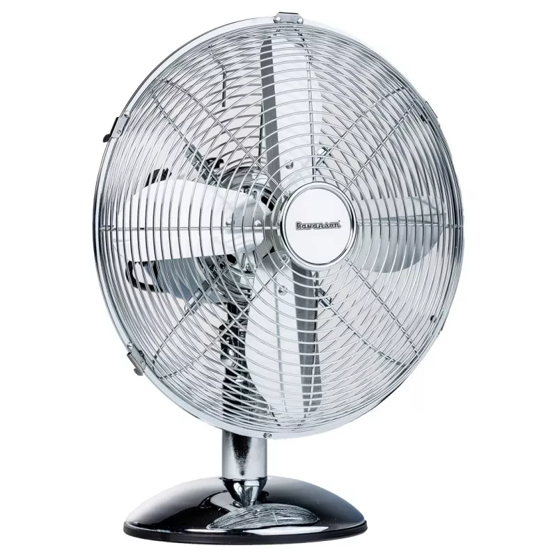 Ventilador de sobremesa Ravanson WT-7033N inox, 33,5 cm de diámetro, 35 W, 3 velocidades, oscilación de 90°, carcasa de metal
