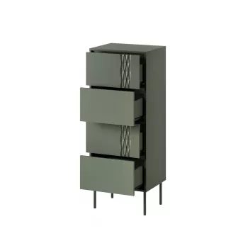 Cómoda Cama Meble Cama 4S TRESSE 50x40x125 cm, verde mate, 4 cajones, aglomerado