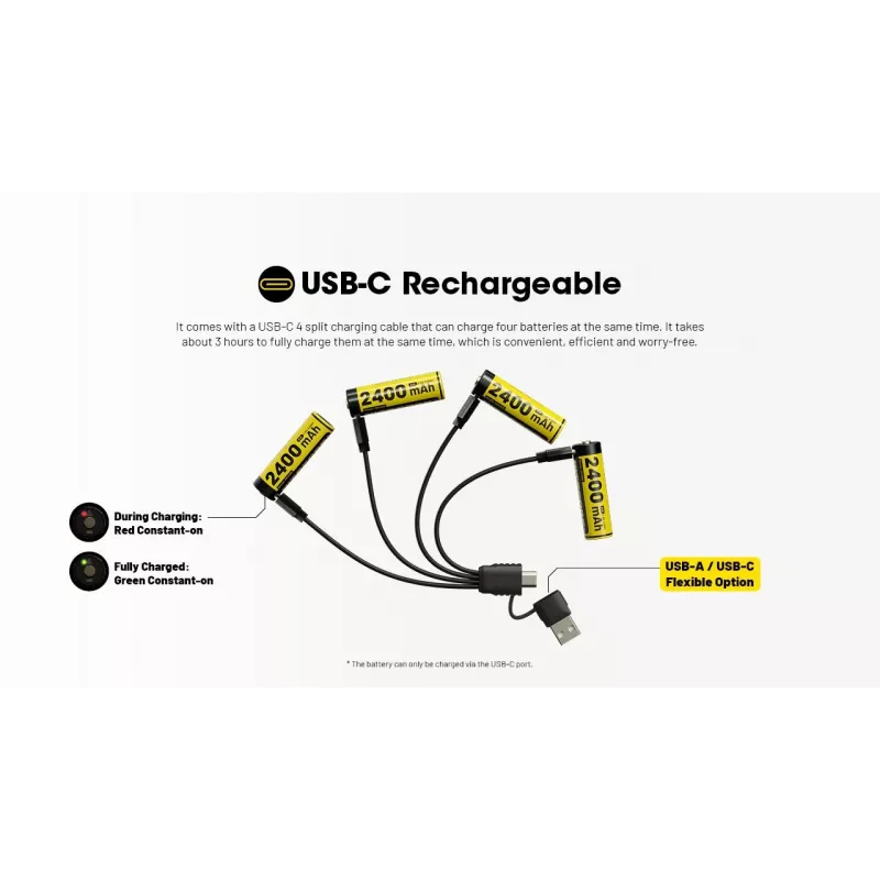 Pack de 4 baterías recargables Li-Ion AA 1,5V Nitecore NH2400 2400mAh