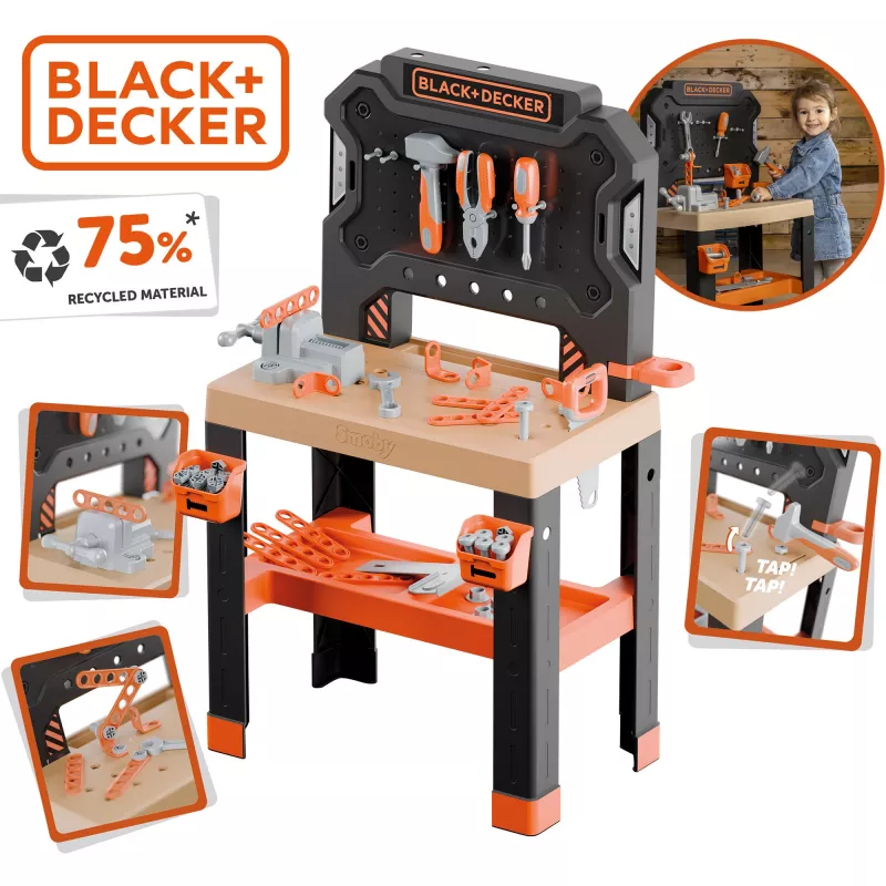 Banco de trabajo de juguete infantil SMOBY Black & Decker modelo 2025 con herramientas y accesorios