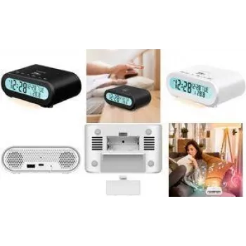 Radio reloj LogiLink SC0121W FM USB con botones táctiles, función de alarma blanca