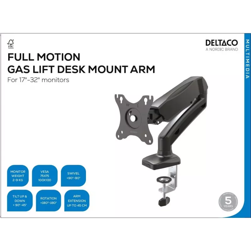Soporte / pie de monitor Deltaco ARM-534 68,6 cm (27) de mesa negro