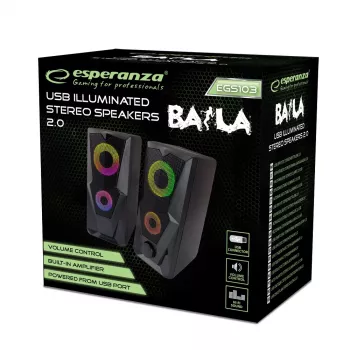Altavoz ESPERANZA BAILA 6 W altavoz de torre con cable, 6 W RMS, 160–20000 Hz, 3 Ω, USB y 3,5 mm, par