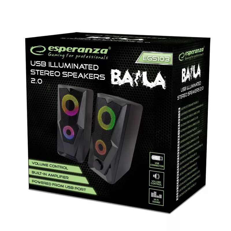 Altavoz ESPERANZA BAILA 6 W altavoz de torre con cable, 6 W RMS, 160–20000 Hz, 3 Ω, USB y 3,5 mm, par