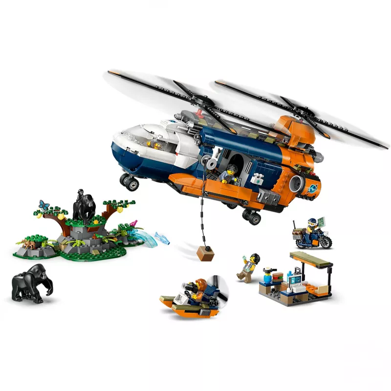 LEGO City 60437 Helicóptero de exploración de la jungla en el campamento base