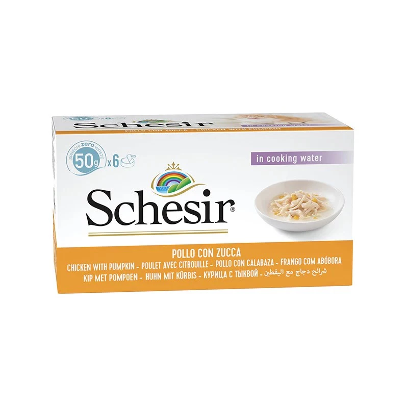 SCHESIR filetes de pollo con calabaza en caldo - Comida húmeda para gatos - 6x50 g