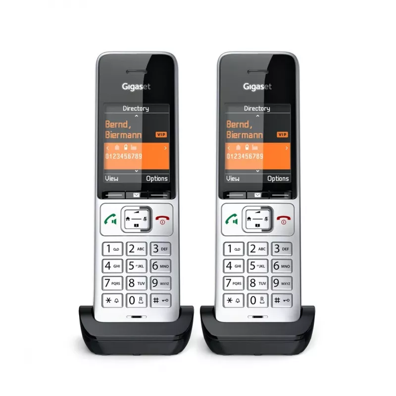 Teléfono analógico/DECT Gigaset COMFORT 500HX duo con identificación de llamadas negro, plata