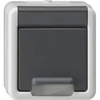 Toma de corriente SCHUKO gira de superficie con tapa abatible y SafetyPlus, modelo 441430, gris