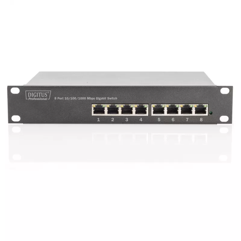 Switch DIGITUS 10 pulgadas Gigabit Ethernet 8 puertos no gestionado, 8x Gigabit RJ45, montaje en rack