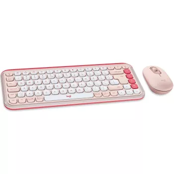 Logitech POP Icon Combo - Conjunto de teclado y ratón - Inalámbrico - Bluetooth LE - QWERTY - US International - rosé, Off-White (920-013142)