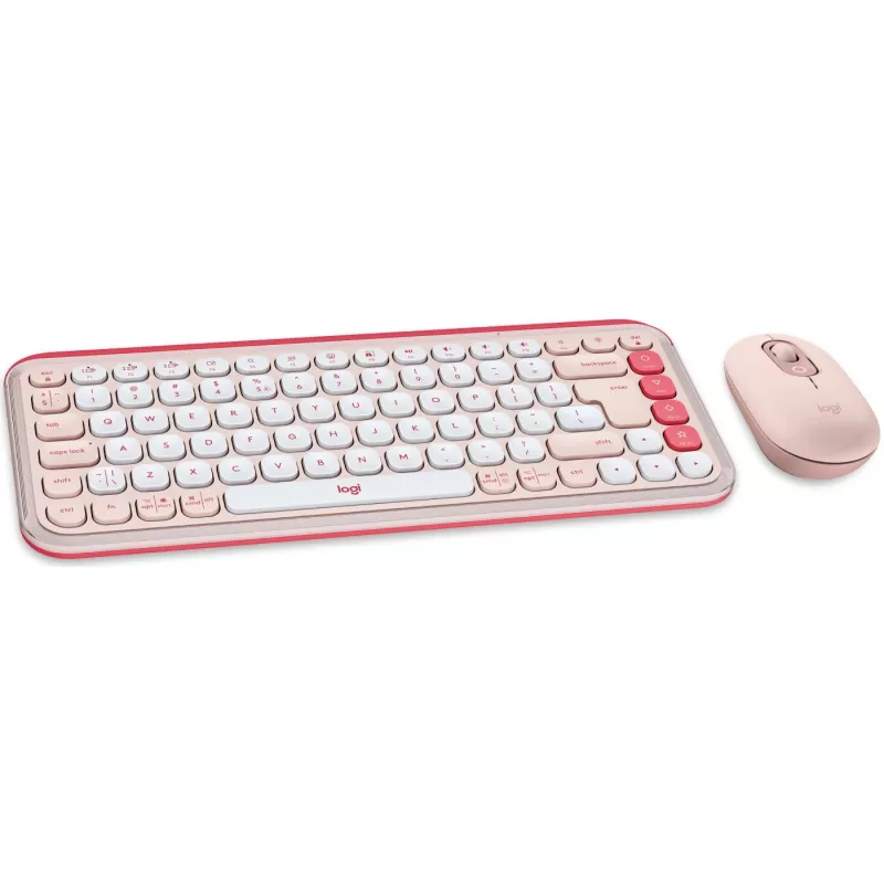 Logitech POP Icon Combo - Conjunto de teclado y ratón - Inalámbrico - Bluetooth LE - QWERTY - US International - rosé, Off-White (920-013142)