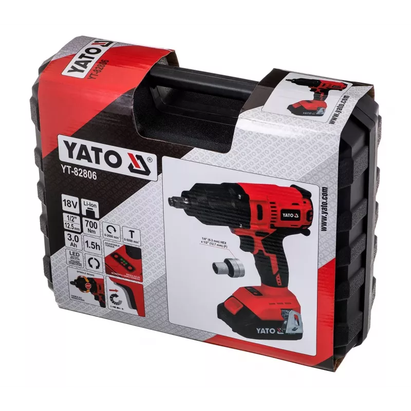 ATORNILLADOR DE IMPACTO SIN ESCOBILLAS YATO 18V LI-ION 1/2 1x3,0Ah 700Nm