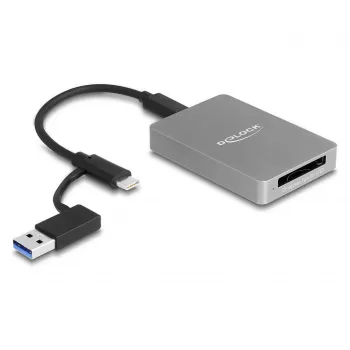 Lector de tarjetas DeLOCK USB Type-C CFexpress XQD aluminio gris 10000 Mbit/s