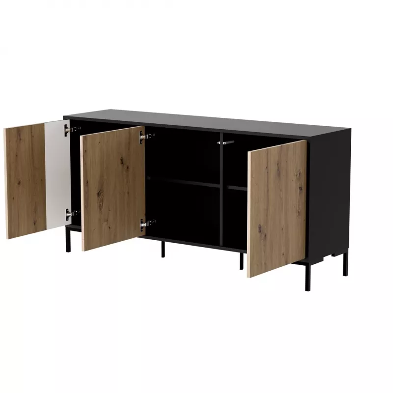 Cómoda Cama Meble MERCI 151 x 40 x 74 cm – negro / roble Artisan, aglomerado