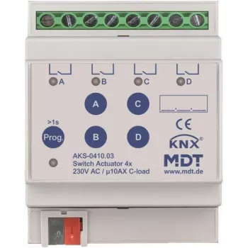 MDT AKS-0410.03 Actuador de conmutación 4 canales 4TE REG 10A 230VAC carga C estándar 140µF (AKS-0410.03)
