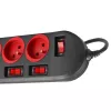 Alargador eléctrico MACLEAN MCE204 cable de 1,5 m, 5 tomas de CA, interior, negro/rojo