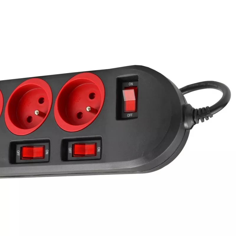 Alargador eléctrico MACLEAN MCE204 cable de 1,5 m, 5 tomas de CA, interior, negro/rojo