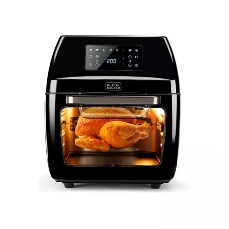 Freidora de aire Black & Decker BXAFO1200E — 12 L, 1700 W, control táctil, 40–200 °C, asador giratorio, hornear y freír