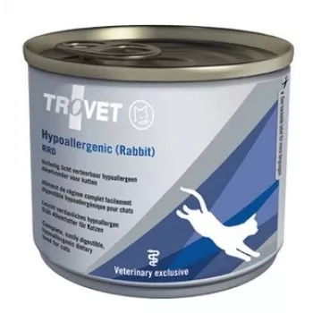 Dieta veterinaria húmeda para gatos TROVET RRD Conejo y arroz 200 g — tratamiento de alergias, sin cereales, sin conservantes ni soja