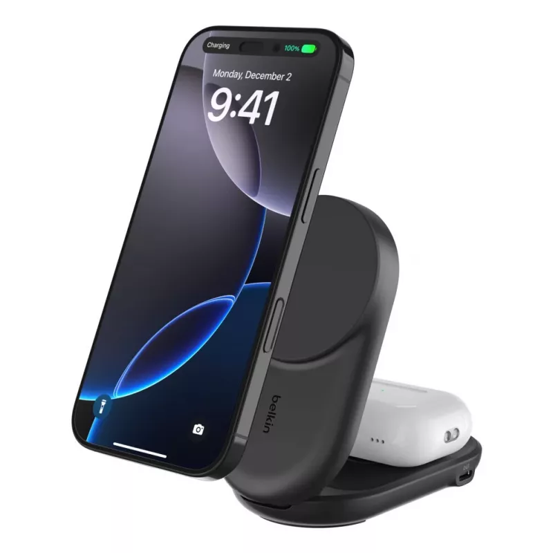 Cargador de interior Belkin UltraCharge 25w Qi2 2en1 Magnético USB-C negro redondo