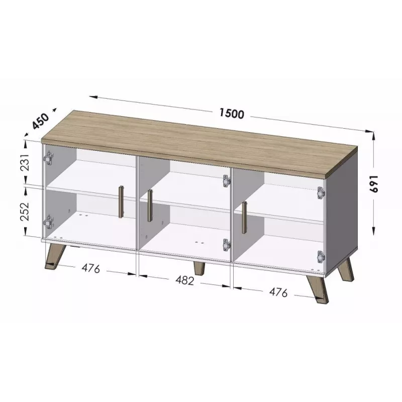 Aparador Cama LOTTA 150 3D roble wotan + negro mate