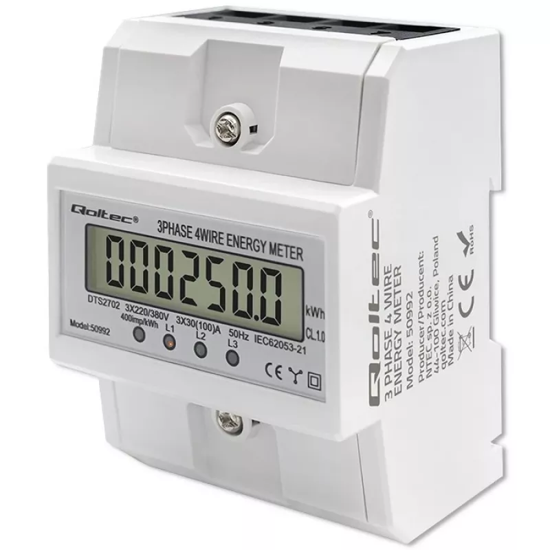 Contador electrónico trifásico QOLTEC 50992 400V 100A