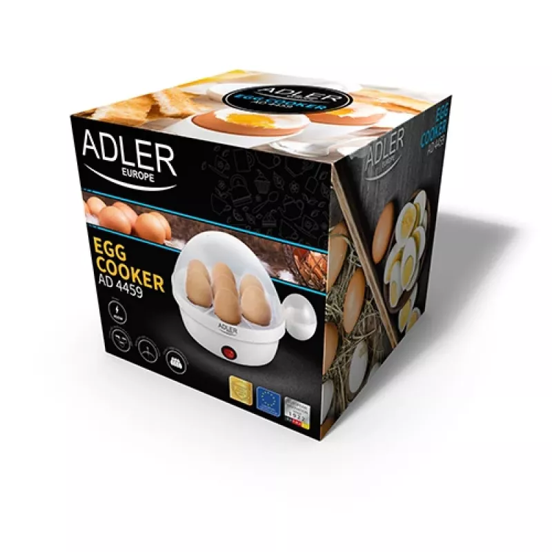 Huevera Adler AD 4459 — capacidad para 7 huevos, 450 W, blanca, control por botones, señal de listo
