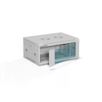 Armario de red de pared de 19 pulgadas 4U Alantec 600 x 450 mm con puerta única de cristal, paredes trasera y laterales completas desmontables