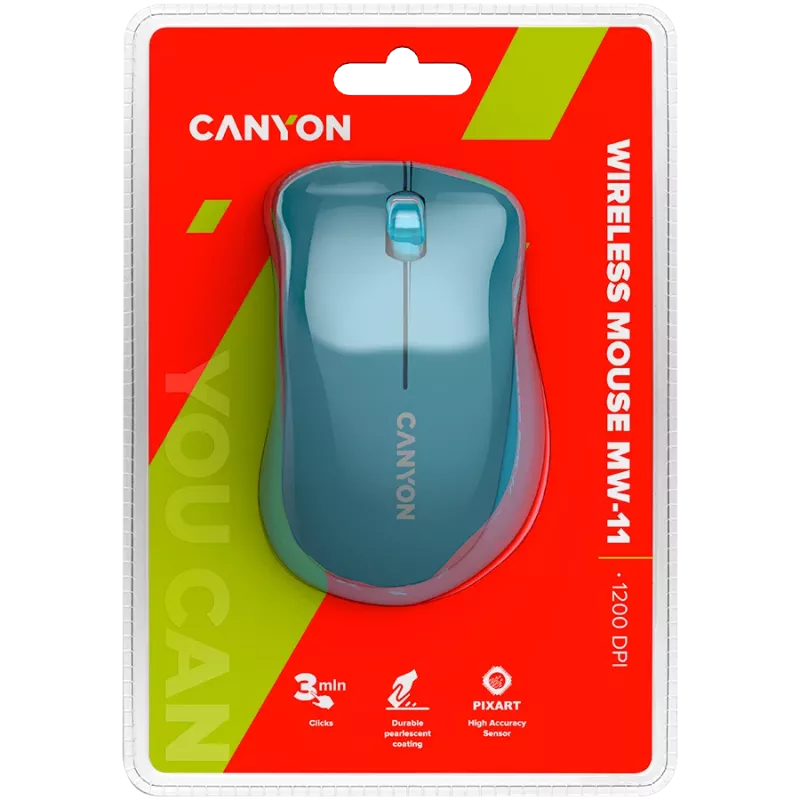 CANYON MW-11, ratón inalámbrico 2,4 GHz, con 3 botones, DPI 1200, pila: AAA*2 uds., azul, 67*109*38 mm, 0,063 kg